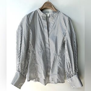 EUC COS Balloon Puffy Sleeve Striped Black & White Cotton Blouse, fitted, size 4